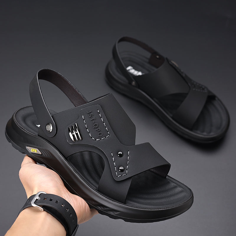 HM80588 Men's Leather Sport Sandals, 2-in-1 Convertible Slide Sandals with Non-Slip Sole for Outdoor Beach and Daily Wear