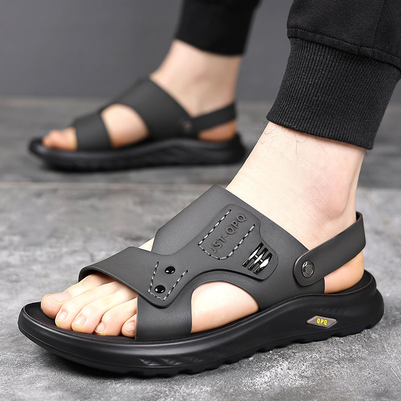 HM80588 Men's Leather Sport Sandals, 2-in-1 Convertible Slide Sandals with Non-Slip Sole for Outdoor Beach and Daily Wear