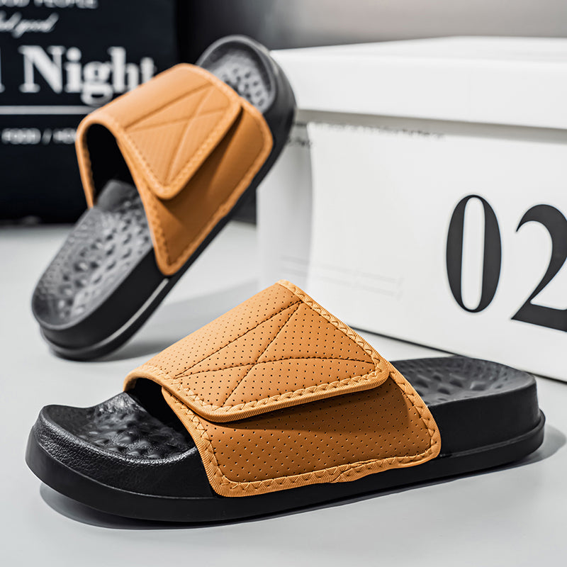 AM587 Men's Adjustable Slide Sandals, Massage Footbed Open Toe Slippers with Non-Slip Thick Sole for Indoor Outdoor Shower Beach