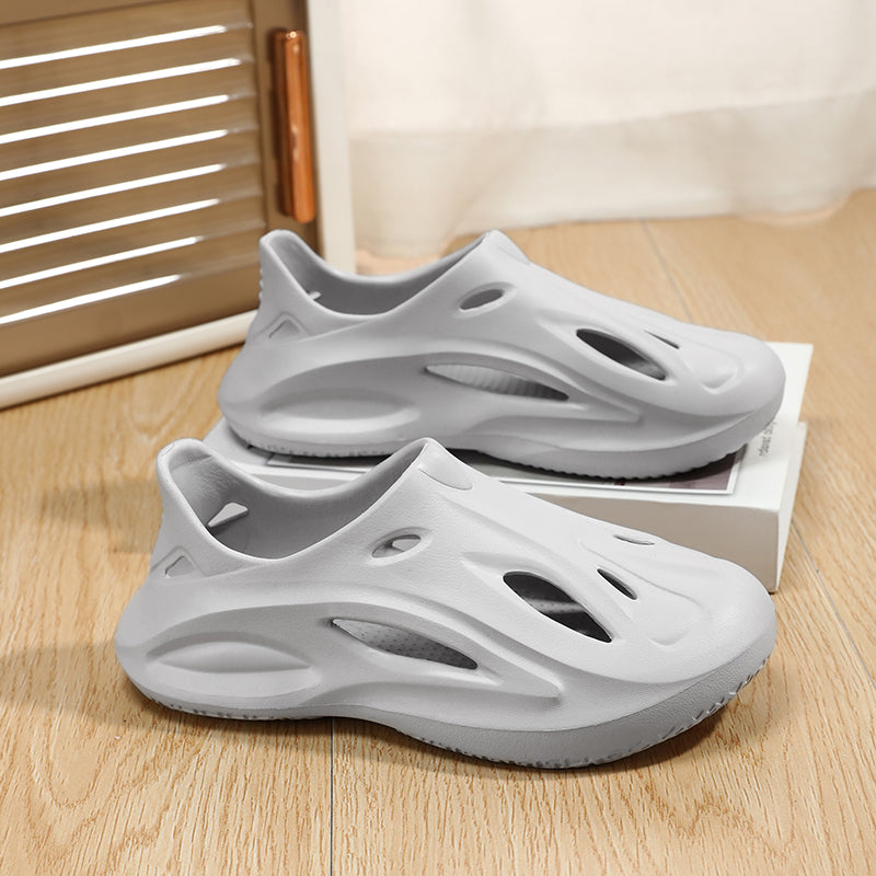 AM24A1 Minimalist White EVA Clogs for Men Modern Hollow Out Design Slip On Sandals Comfortable Non-Slip Garden Shoes for Beach & Shower