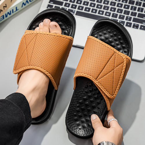 AM587 Men's Adjustable Slide Sandals, Massage Footbed Open Toe Slippers with Non-Slip Thick Sole for Indoor Outdoor Shower Beach