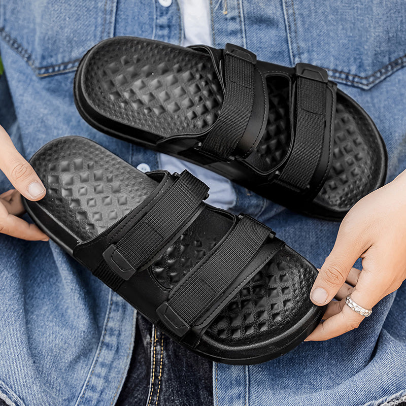 AM581 Men's Adjustable Strap Slide Sandals, Comfort Massage Footbed Non-Slip Open Toe Slippers for Indoor Outdoor Beach Shower